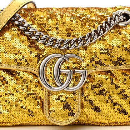 Gucci Sequin Matelasse Diagonal Mini GG Marmont Shoulder Bag Gold 8 of 10