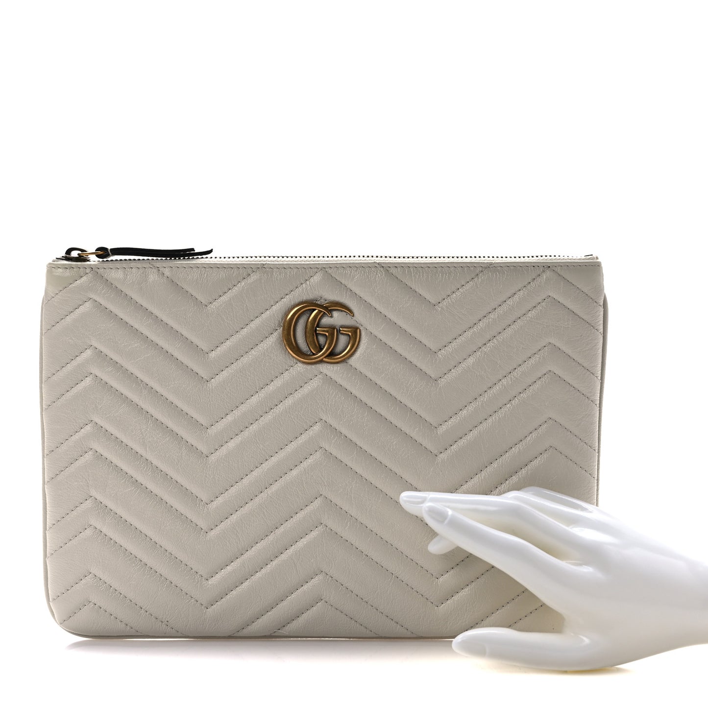 Azalea Calfskin Matelasse Heart GG Marmont Zip Pouch Mystic White