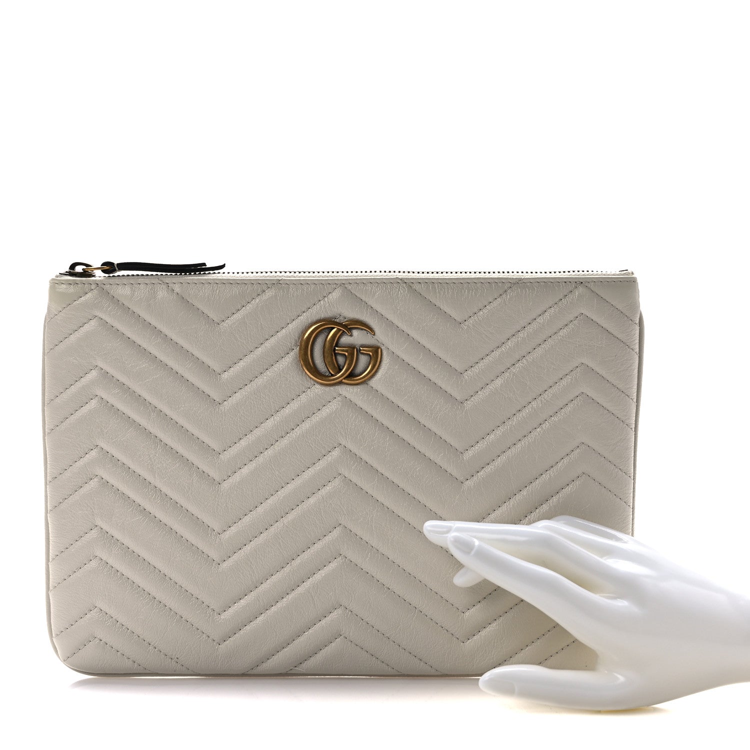 Gucci Azalea Calfskin Matelasse Heart GG Marmont Zip Pouch Mystic White 2 of 7