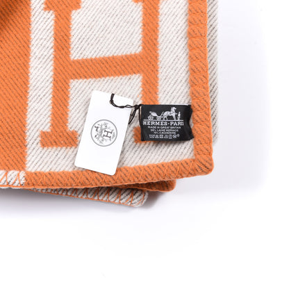 Hermes Wool Cashmere Signature Classic Avalon Blanket Ecru Potiron 3 of 3