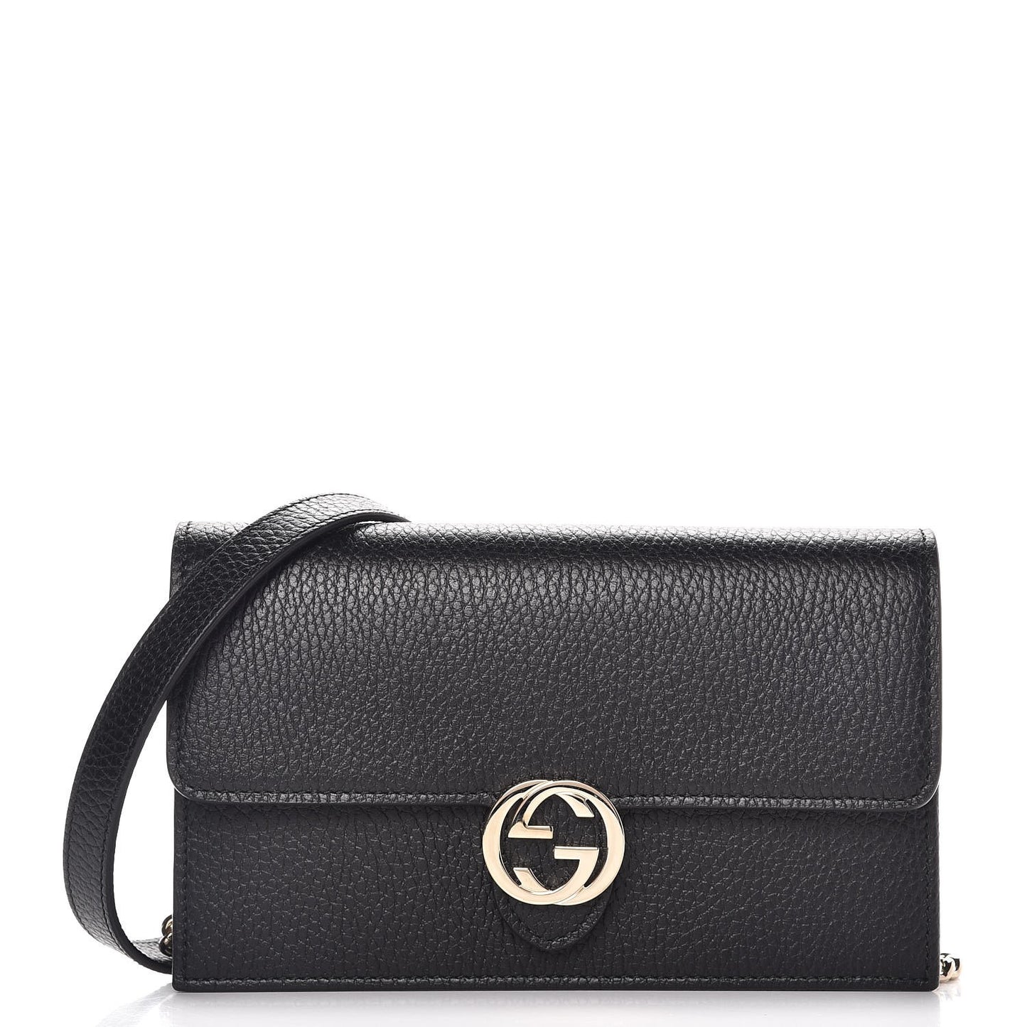 Dollar Calfskin Interlocking G Chain Wallet Black