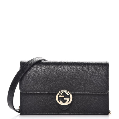 Gucci Dollar Calfskin Interlocking G Chain Wallet Black 1 of 8
