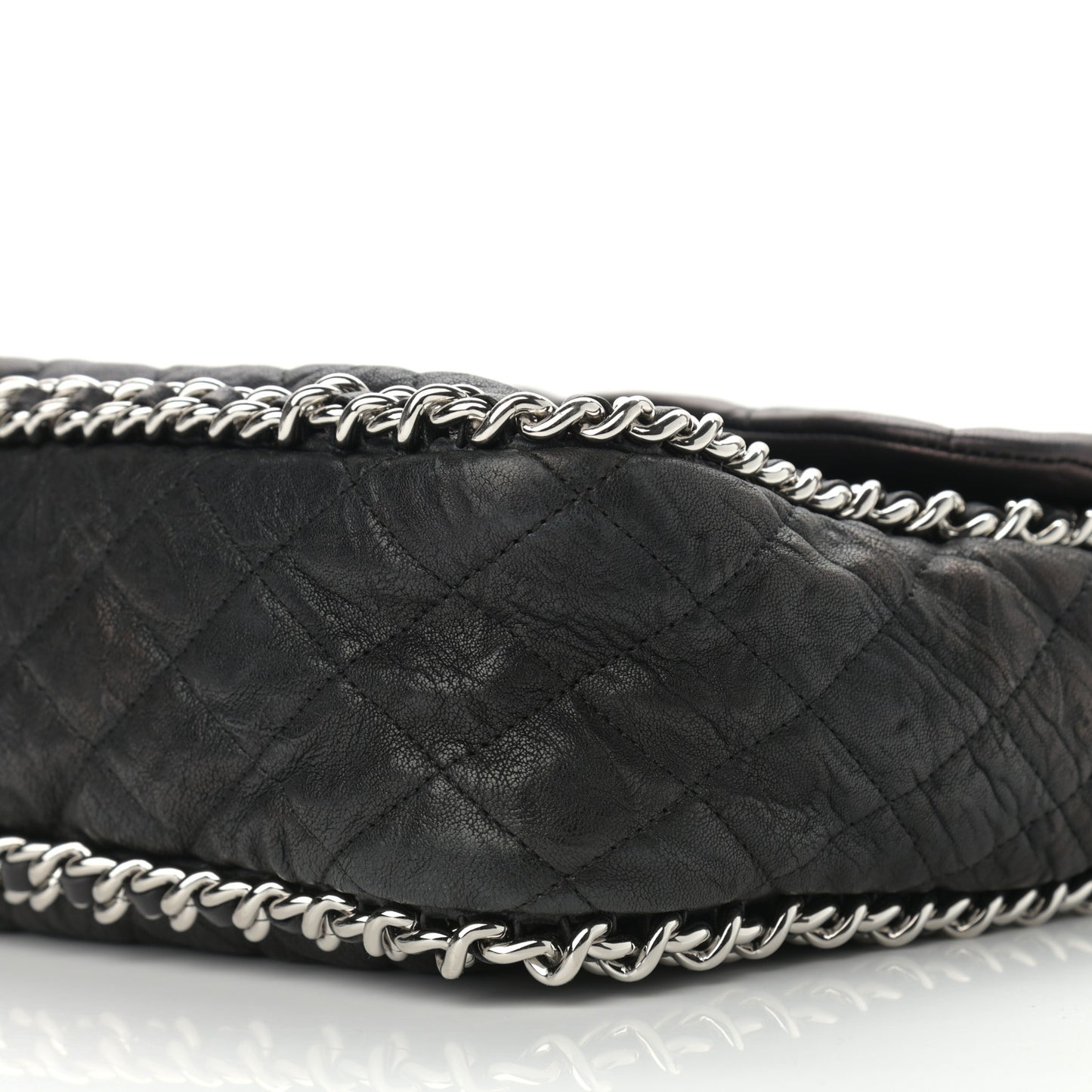 Washed Lambskin Quilted Maxi Chain Around Flap Black