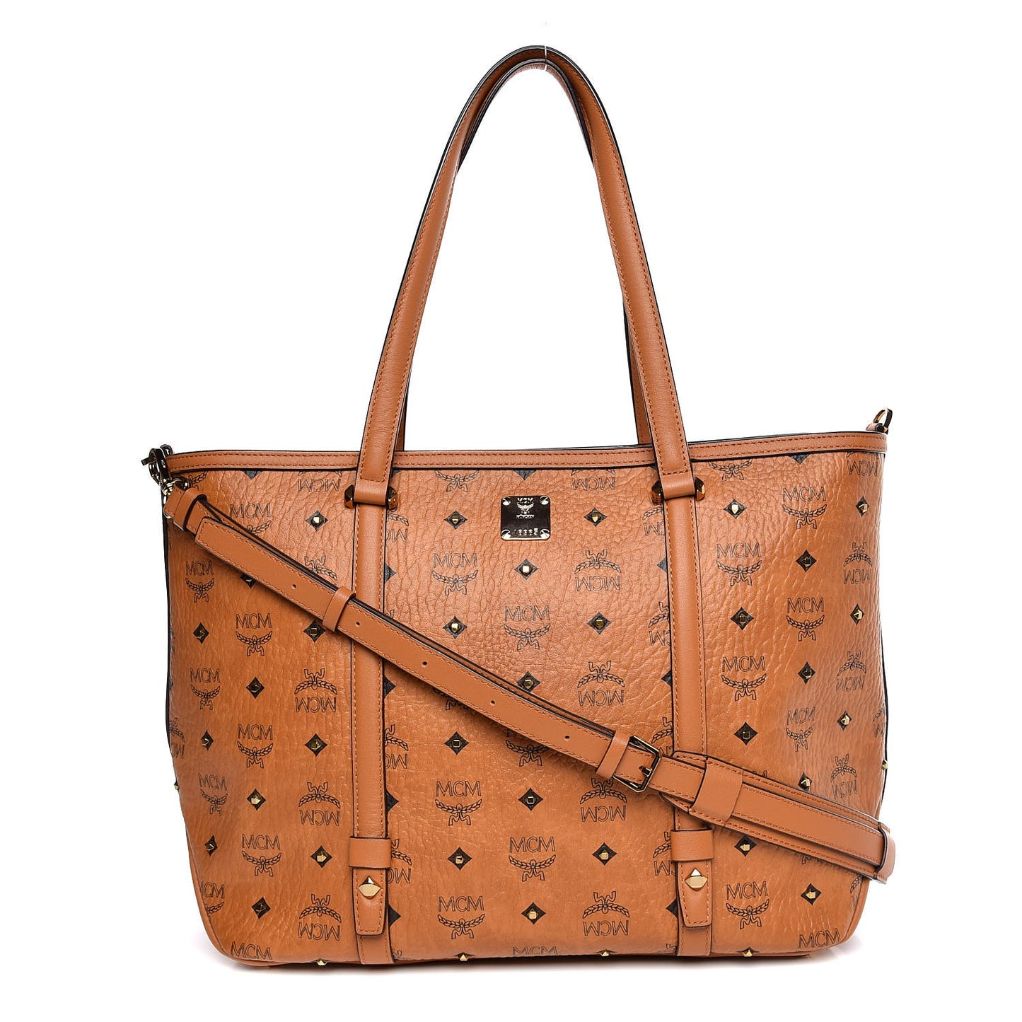 Visetos Studded Medium Shopping Tote Cognac
