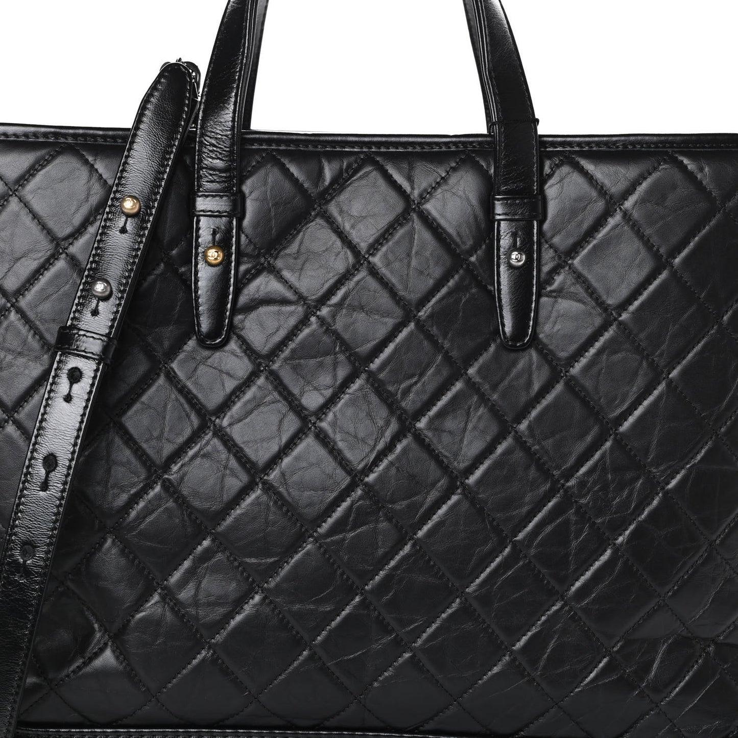 Aged Calfskin Quilted Large Gabrielle Shopping Tote Black