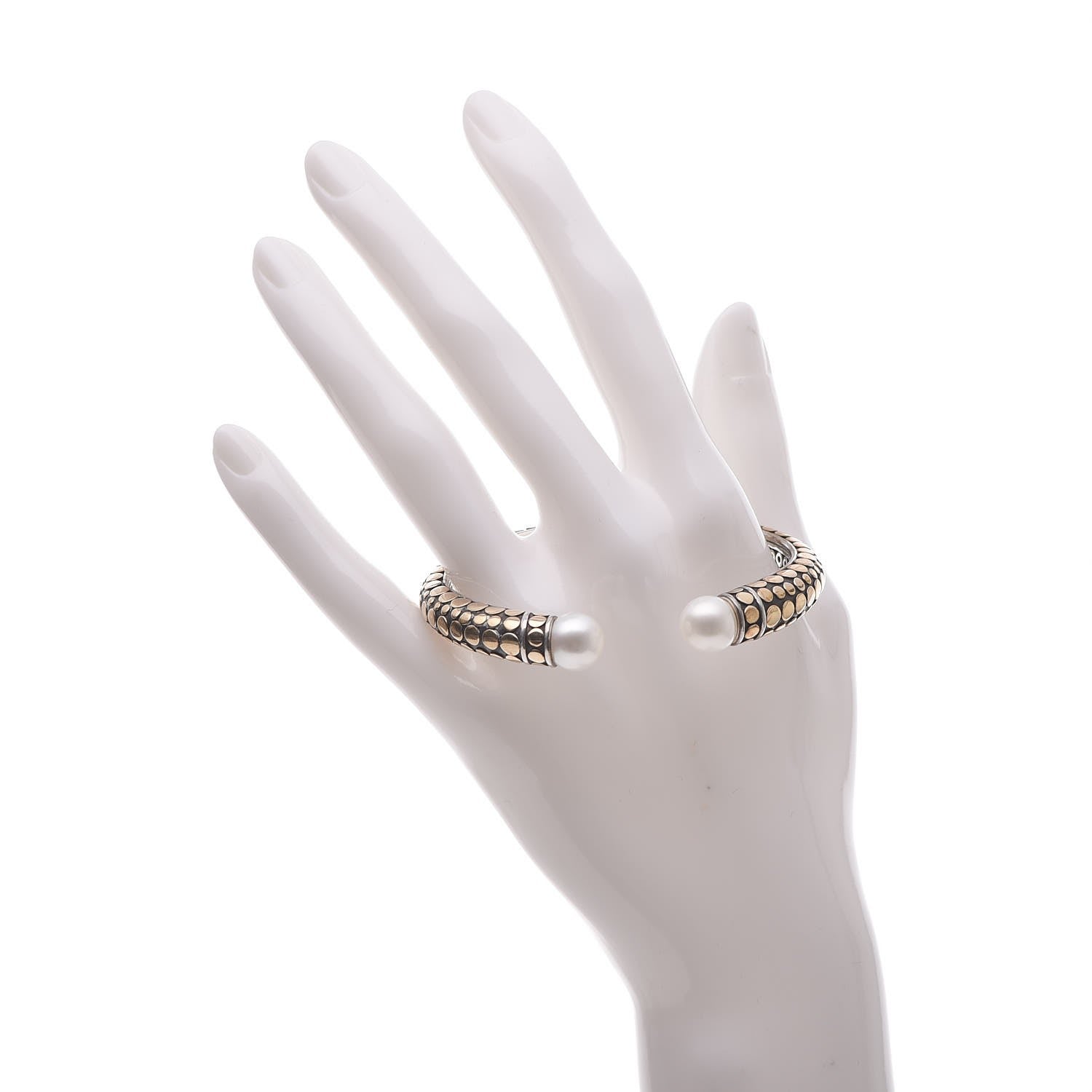 John Hardy Sterling Silver 18K Yellow Gold Pearl Dot Bangle 2 of 7