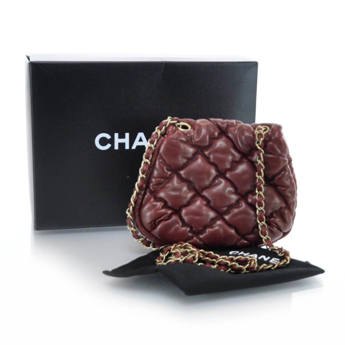 Lambskin Mini Bubble Quilt Flap Bordeaux