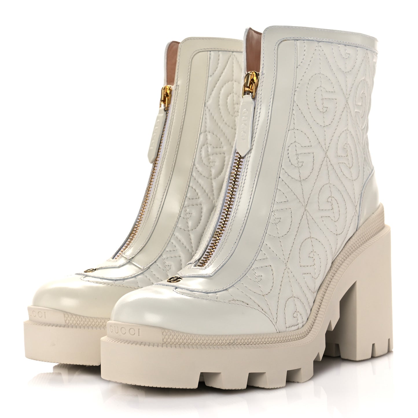 Calfskin Nappa Rhombus Quilted Trip Ankle Boots 36.5 Great White