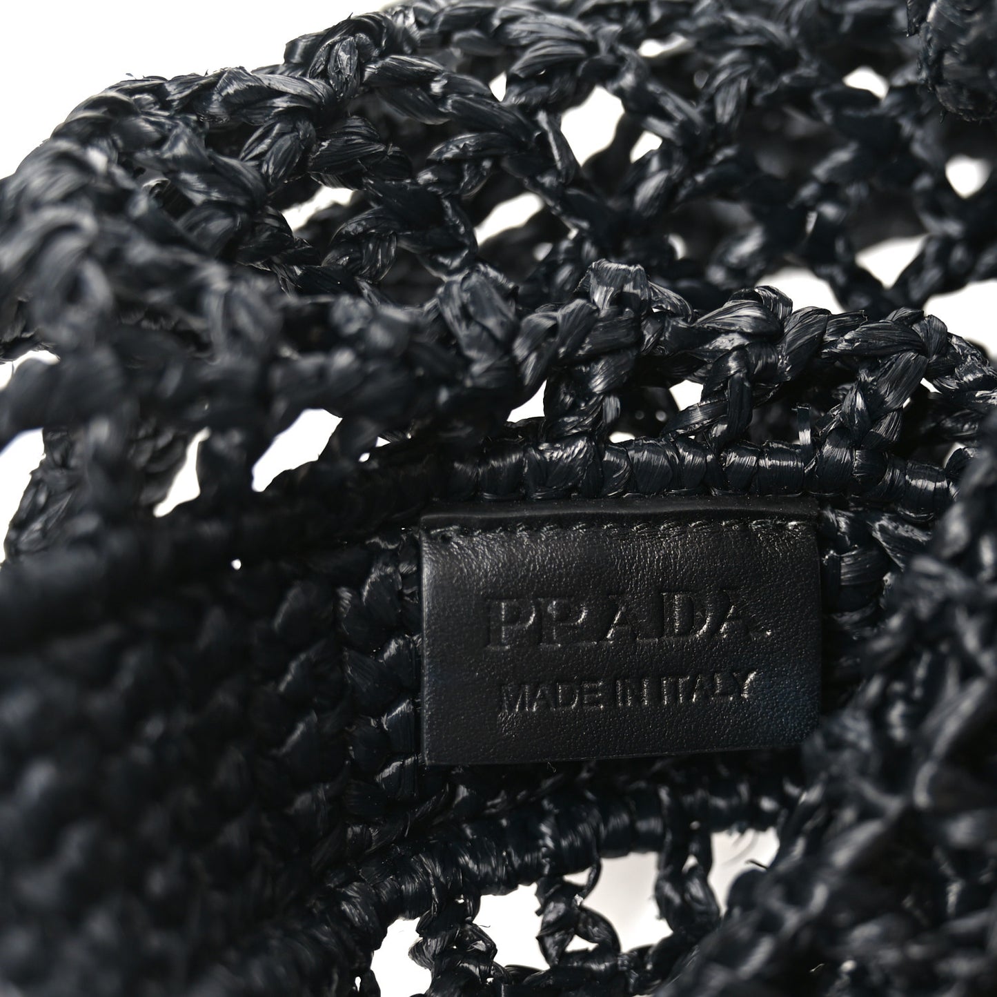 Yarn Raffia Effect Crochet Logo Embroidered Tote Bag Black