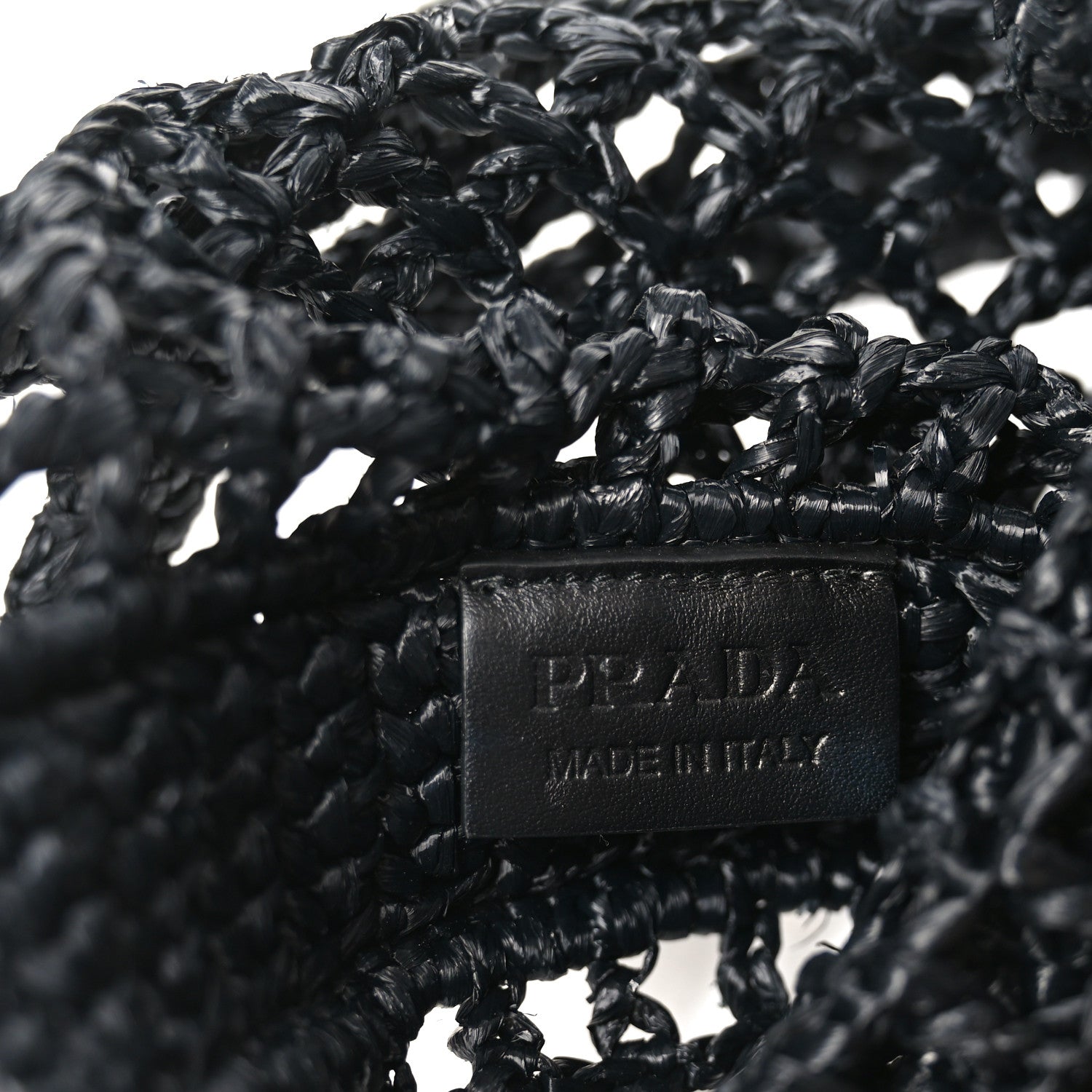 Prada Yarn Raffia Effect Crochet Logo Embroidered Tote Bag Black 6 of 10