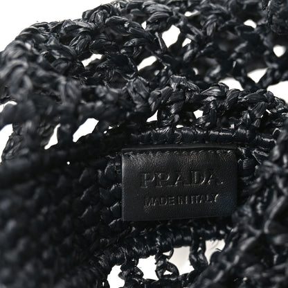 Prada Yarn Raffia Effect Crochet Logo Embroidered Tote Bag Black 6 of 10