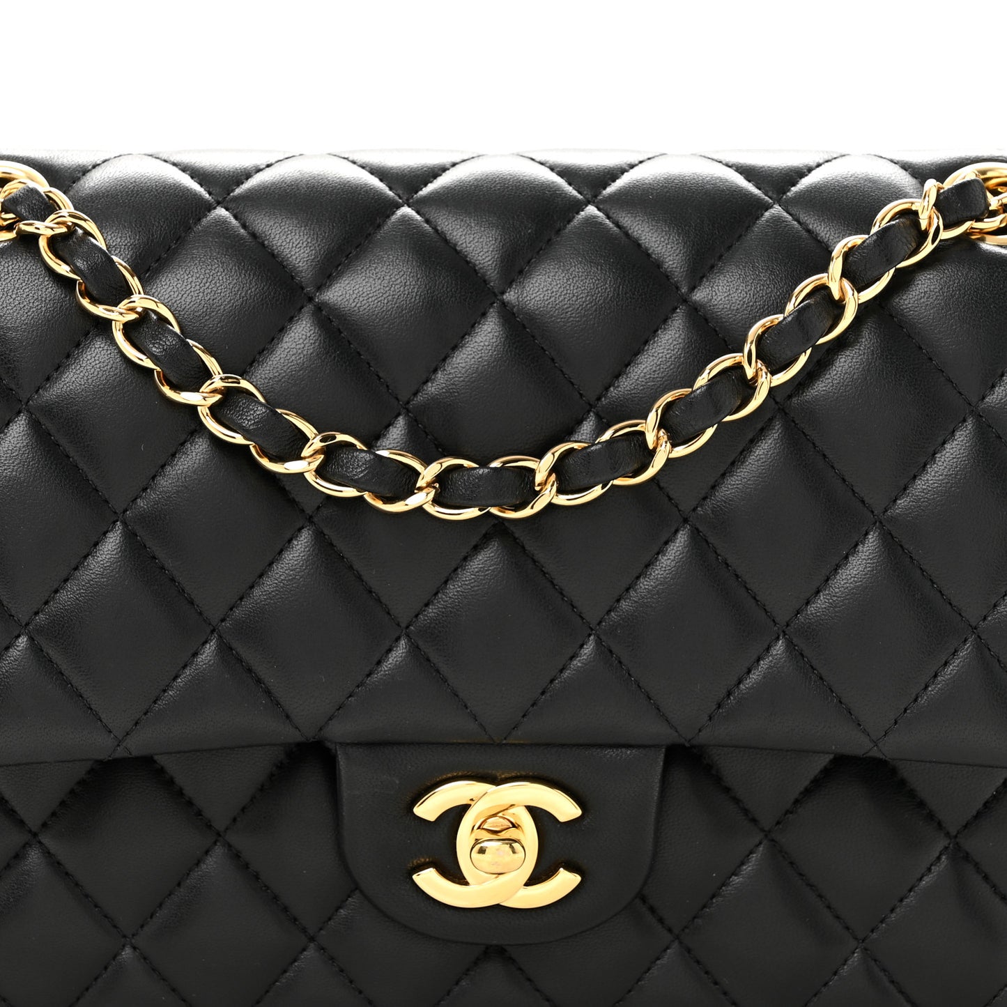 Lambskin Quilted Medium Double Flap Black