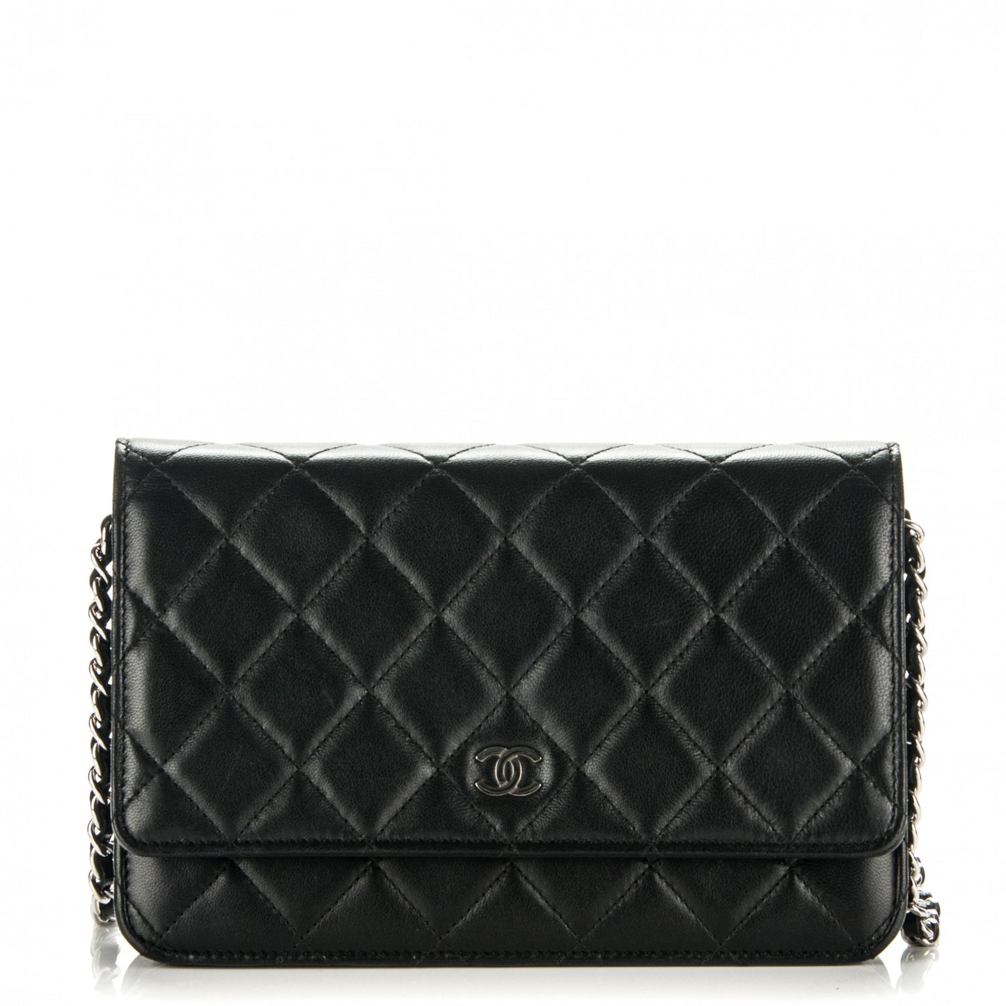 Lambskin Quilted Wallet On Chain WOC Black