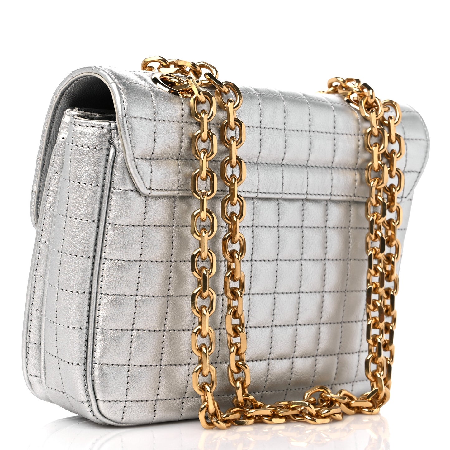 Laminated Calfskin Quilted Medium C Bag Silver