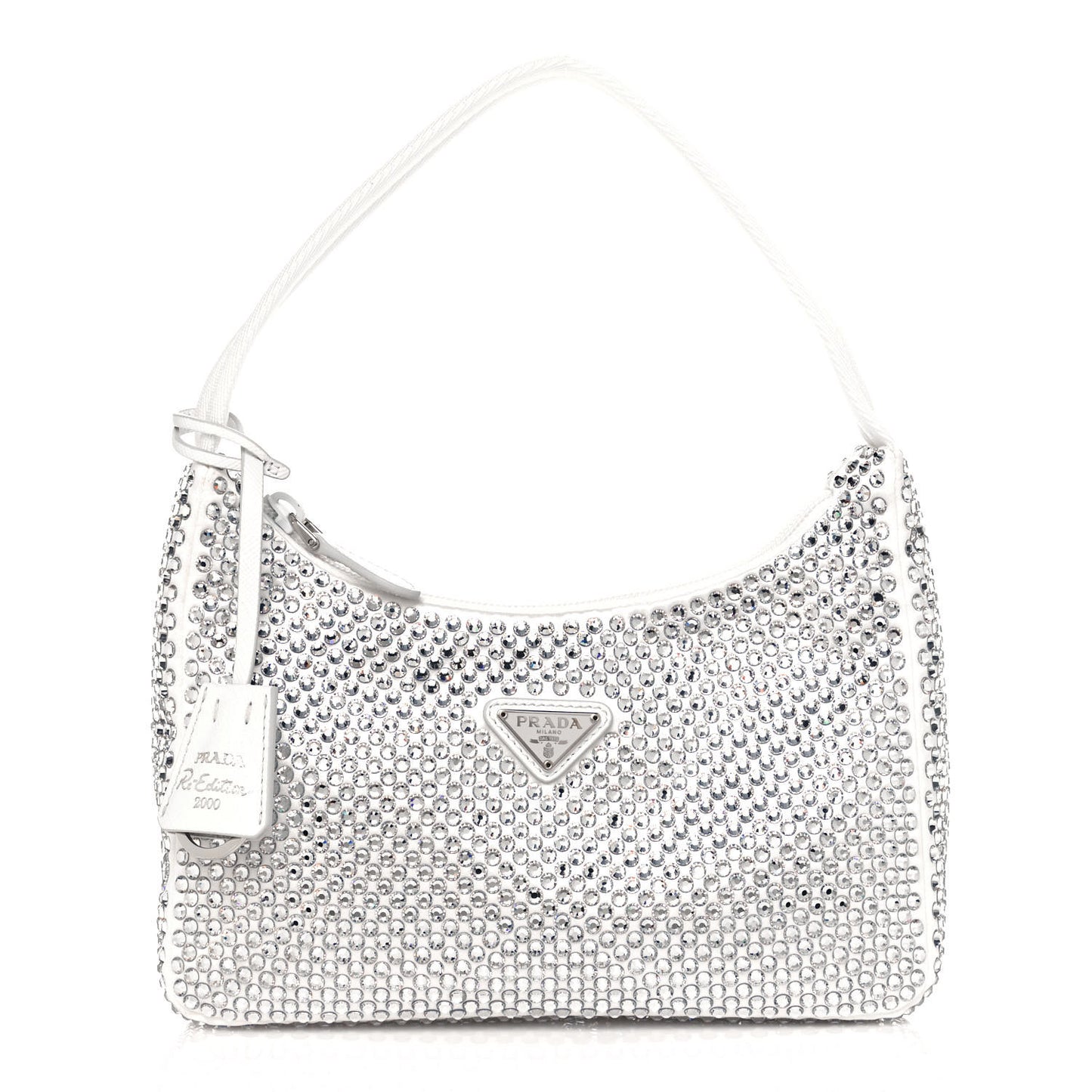 Satin Crystal Mini Re-Edition 2000 Bag White