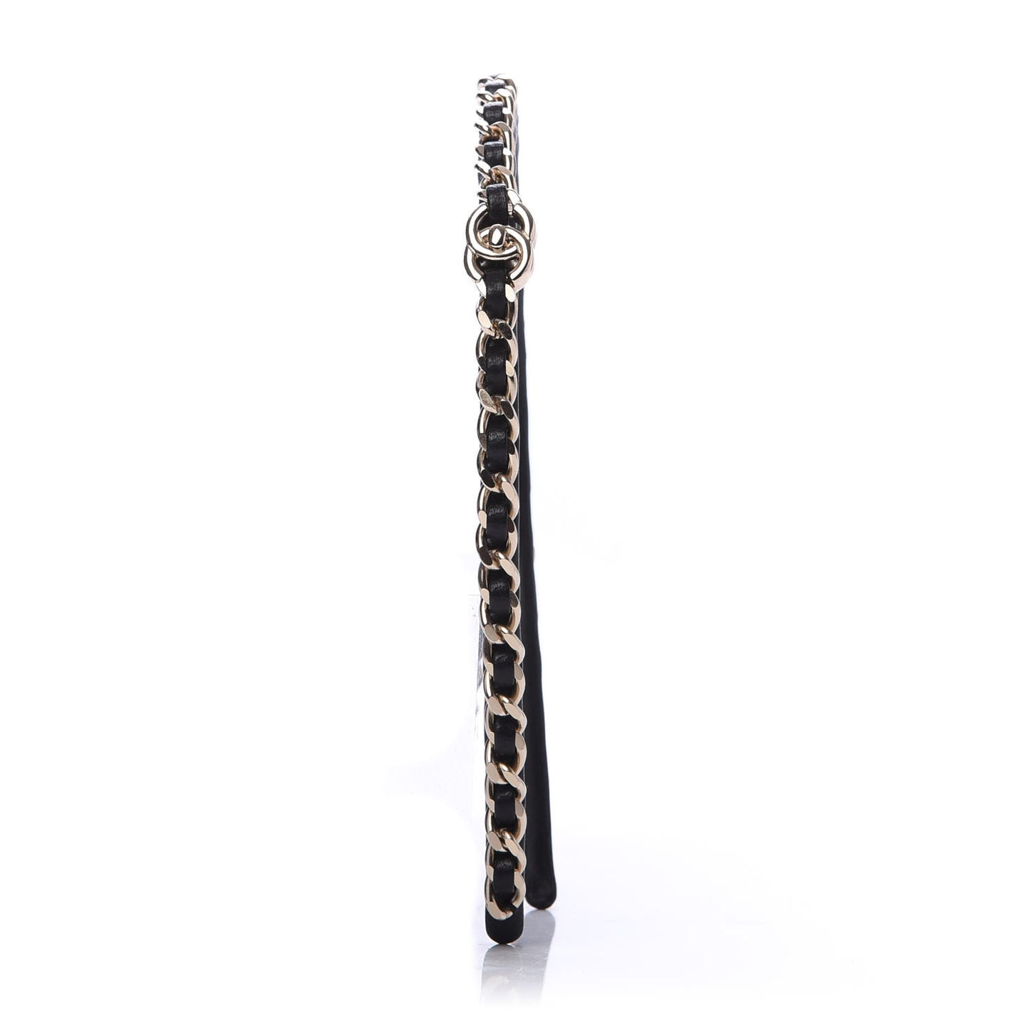 Metal Lambskin CC Turnlock Chain Headband Gold Black