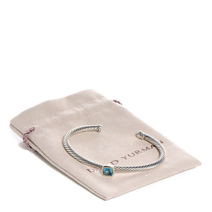 David Yurman Sterling Silver 18K Yellow Gold Blue Topaz 4mm Albion Cable Bracelet 5 of 5