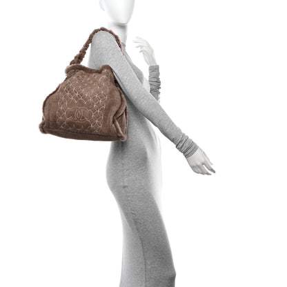 Chanel Shearling Suede Stiched CC Tote Dark Brown 2 of 13