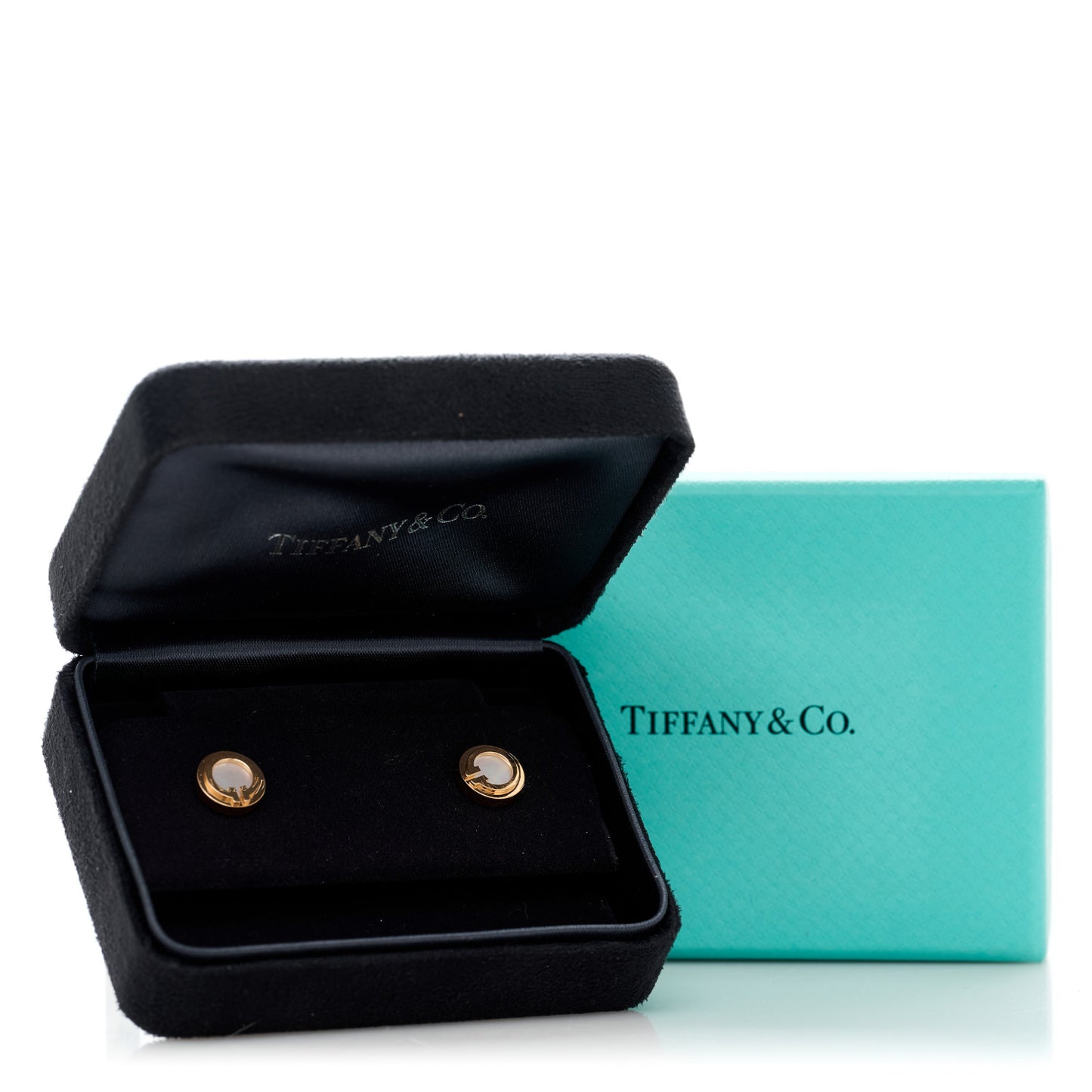 18K Rose Gold Mother of Pearl T Circle Earrings