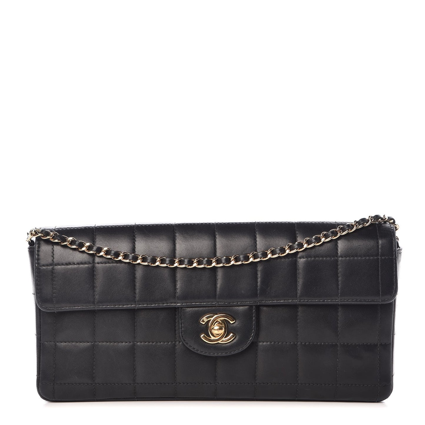 Lambskin East West Chocolate Bar Flap Black