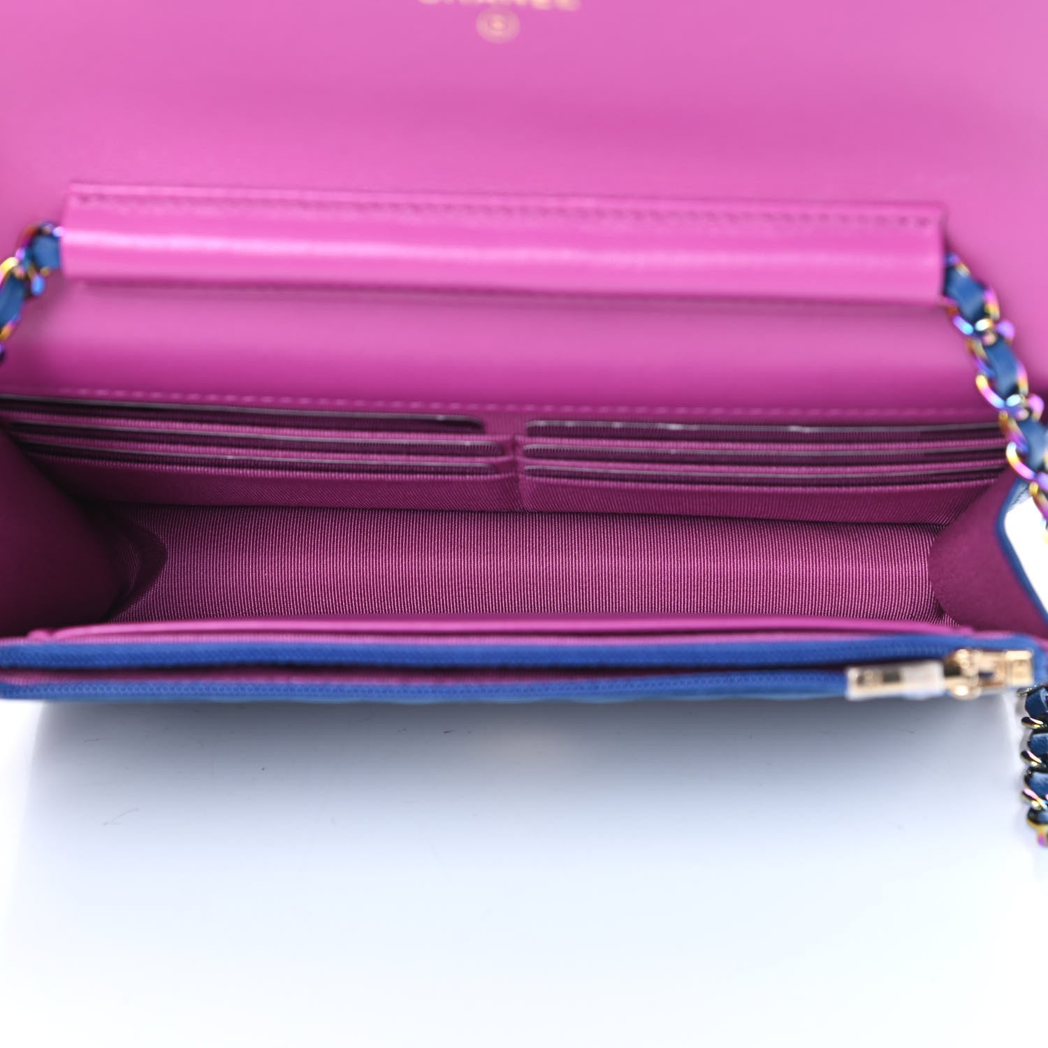Chanel Lambskin Quilted Wallet On Chain WOC Dark Blue Pink 5 of 13