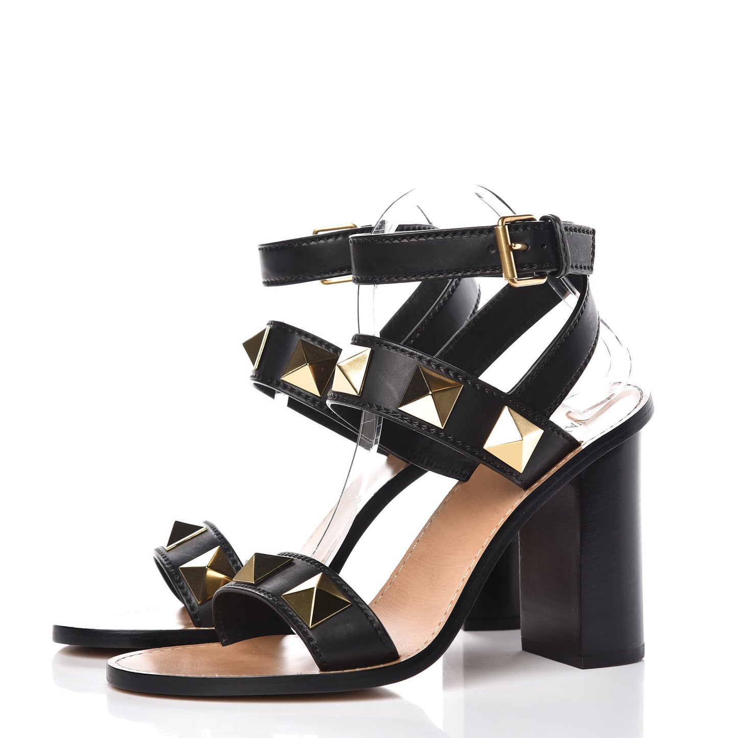 Calfskin Macro Rockstud Ankle Strap Sandals 40 Black