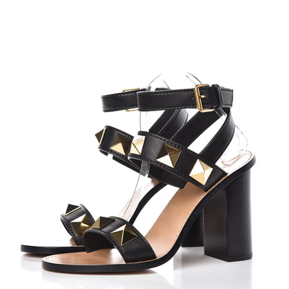 Valentino Garavani Calfskin Macro Rockstud Ankle Strap Sandals 40 Black 3 of 9