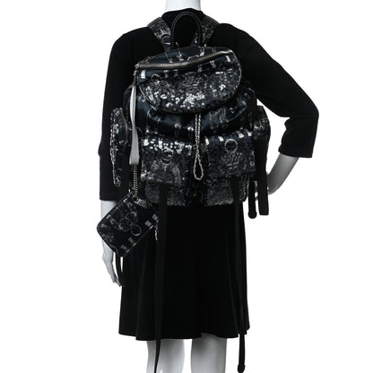 Chanel Sequin Nylon Lambskin Astronaut Essentials Backpack Black White 2 of 9