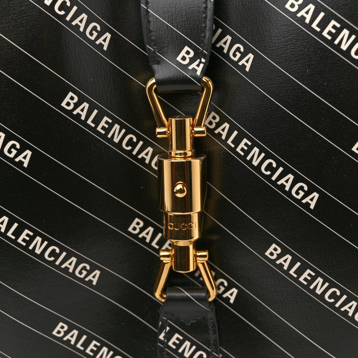 Gucci X BALENCIAGA Calfskin Logo Print Medium Jackie 1961 Hobo Black 11 of 12