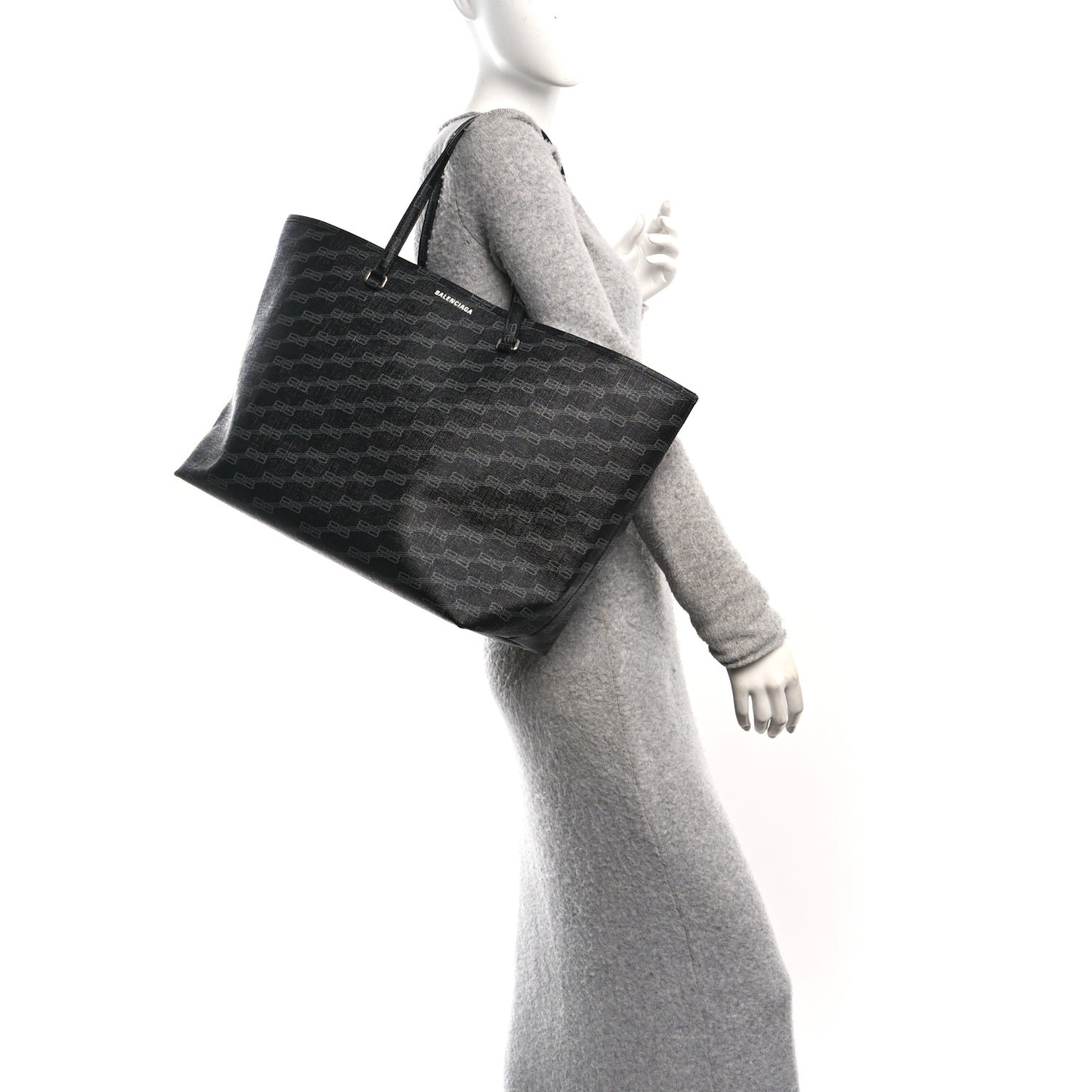 Coated Canvas BB Monogram Large Signature East West Shopper Bag Black Grey