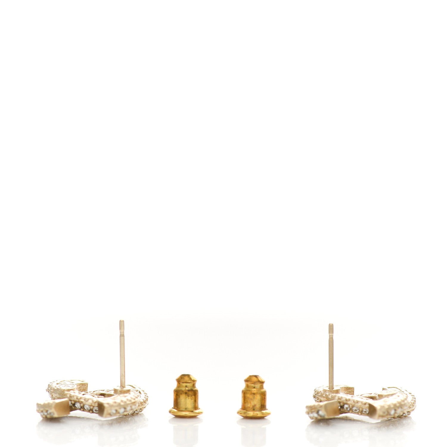 Chanel Crystal Timeless CC Earrings Light Gold 3 of 5