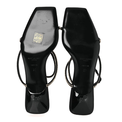 Saint Laurent Crepe Satin Strass Baliqua 55 Ankle Strap Sandals 37 Black Greige 7 of 11