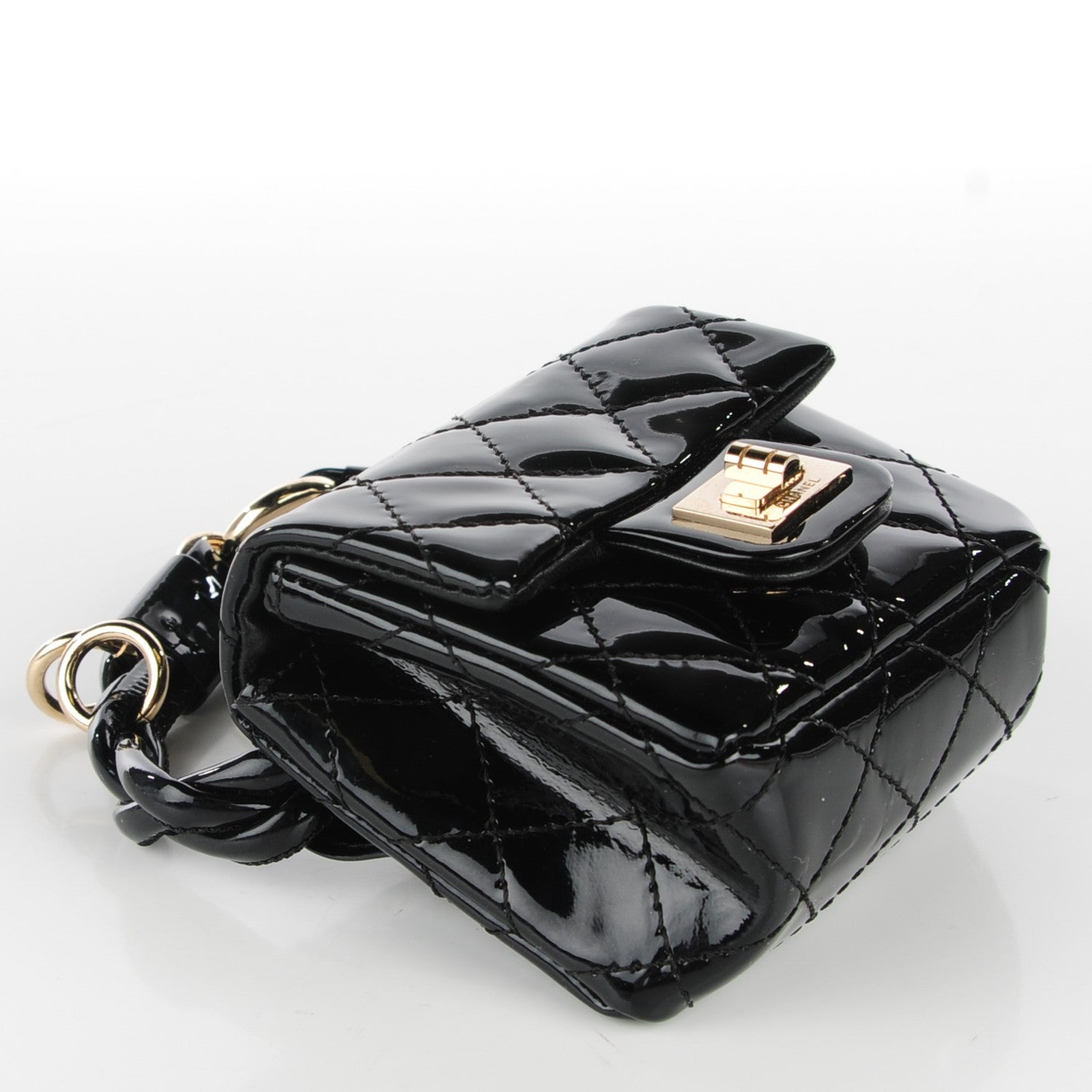 Chanel Patent Quilted 2.55 Ankle Wrist Bag Black 4 of 7