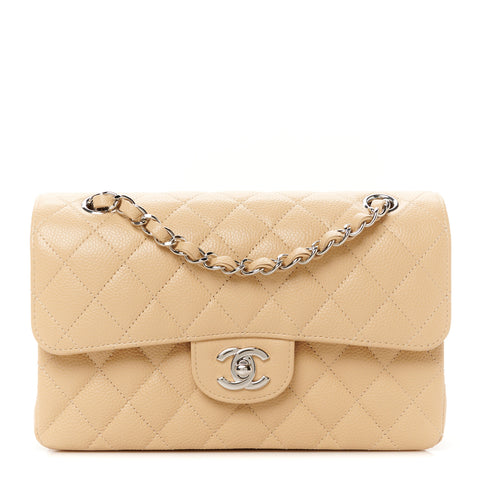 Caviar Quilted Small Double Flap Beige