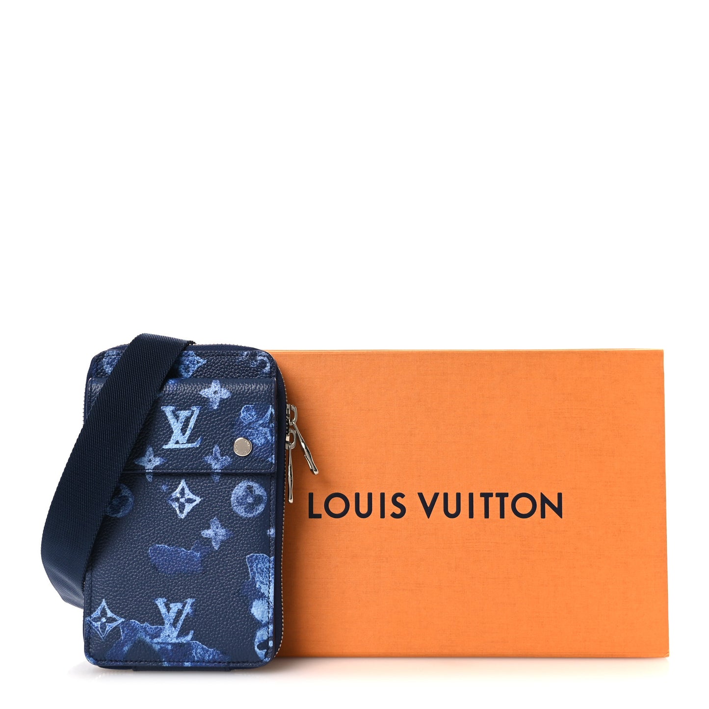 Monogram Ink Watercolor Phone Pouch Blue
