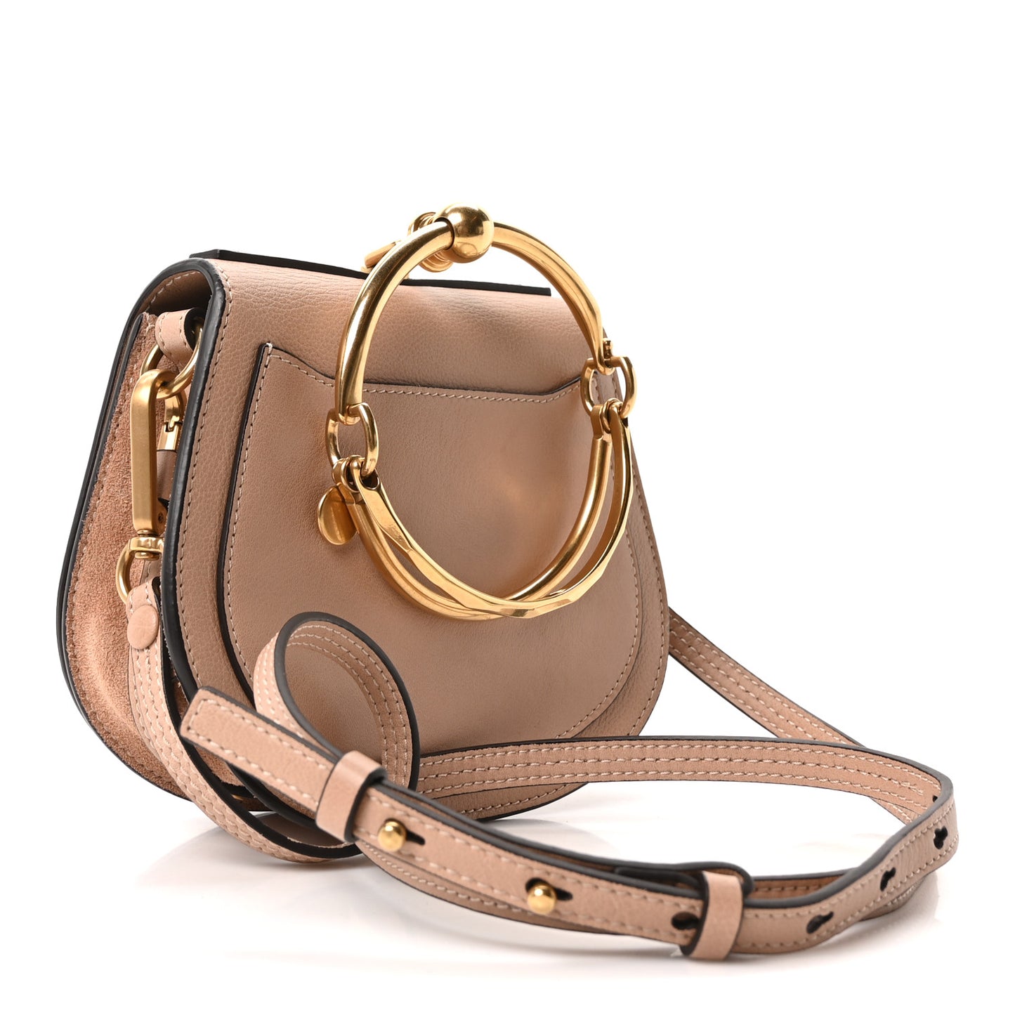 Calfskin Suede Small Nile Bracelet Bag Biscotti Beige