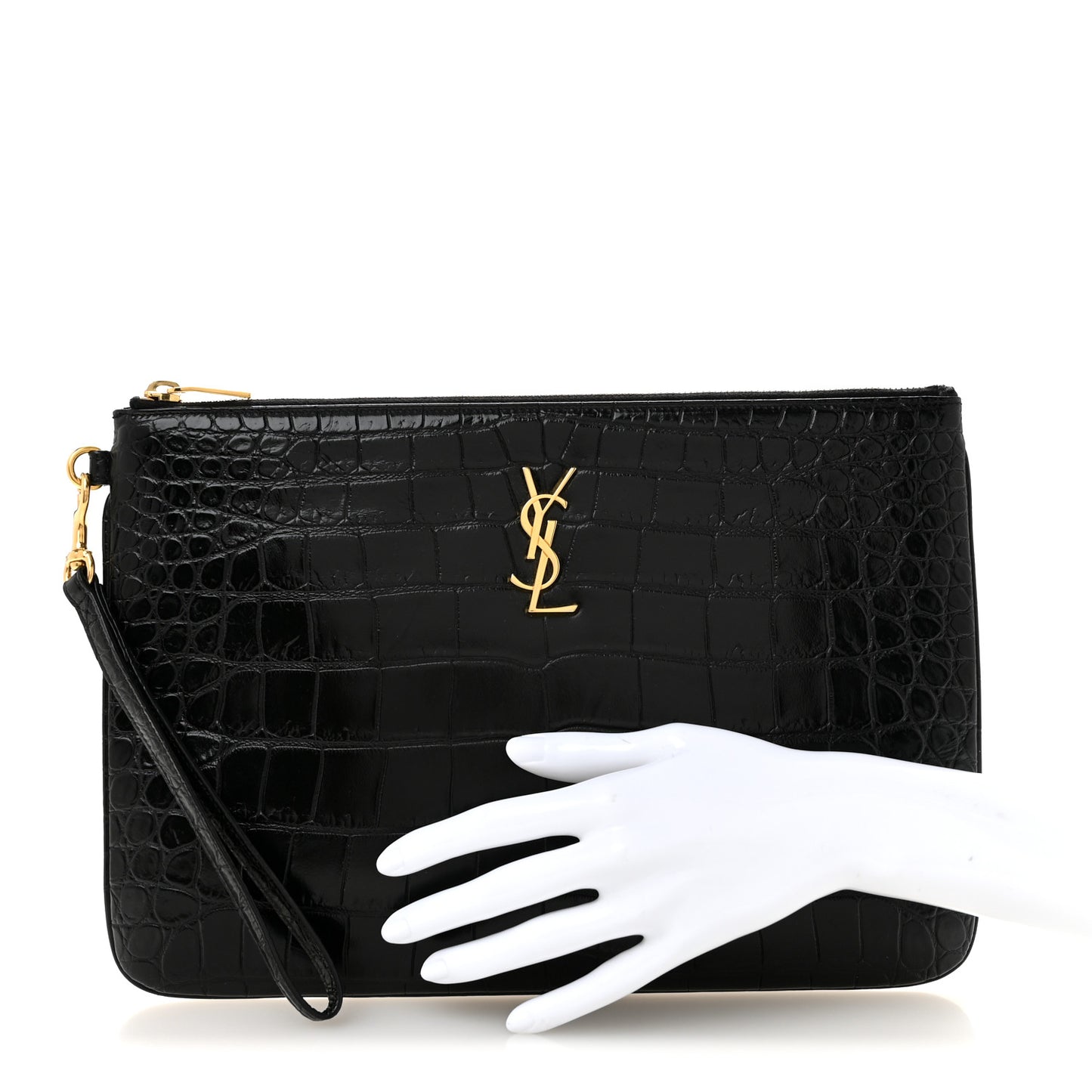 Calfskin Crocodile Embossed Tablet Pouch Black