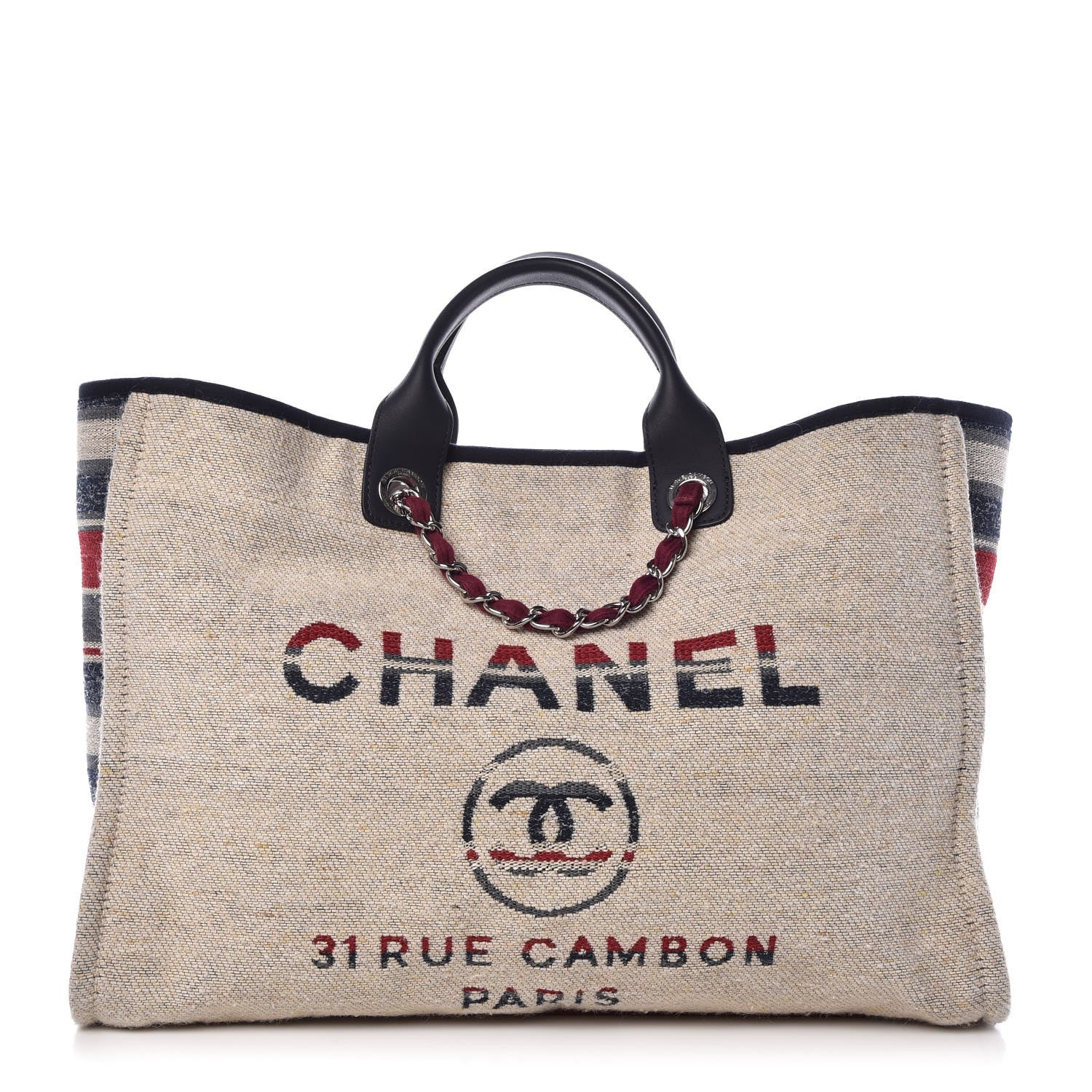 Chanel Striped Canvas Large Deauville Tote Beige 1 of 8