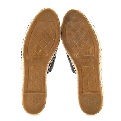 Chanel Goatskin Patent CC Espadrille Mules 37 Black 6 of 10