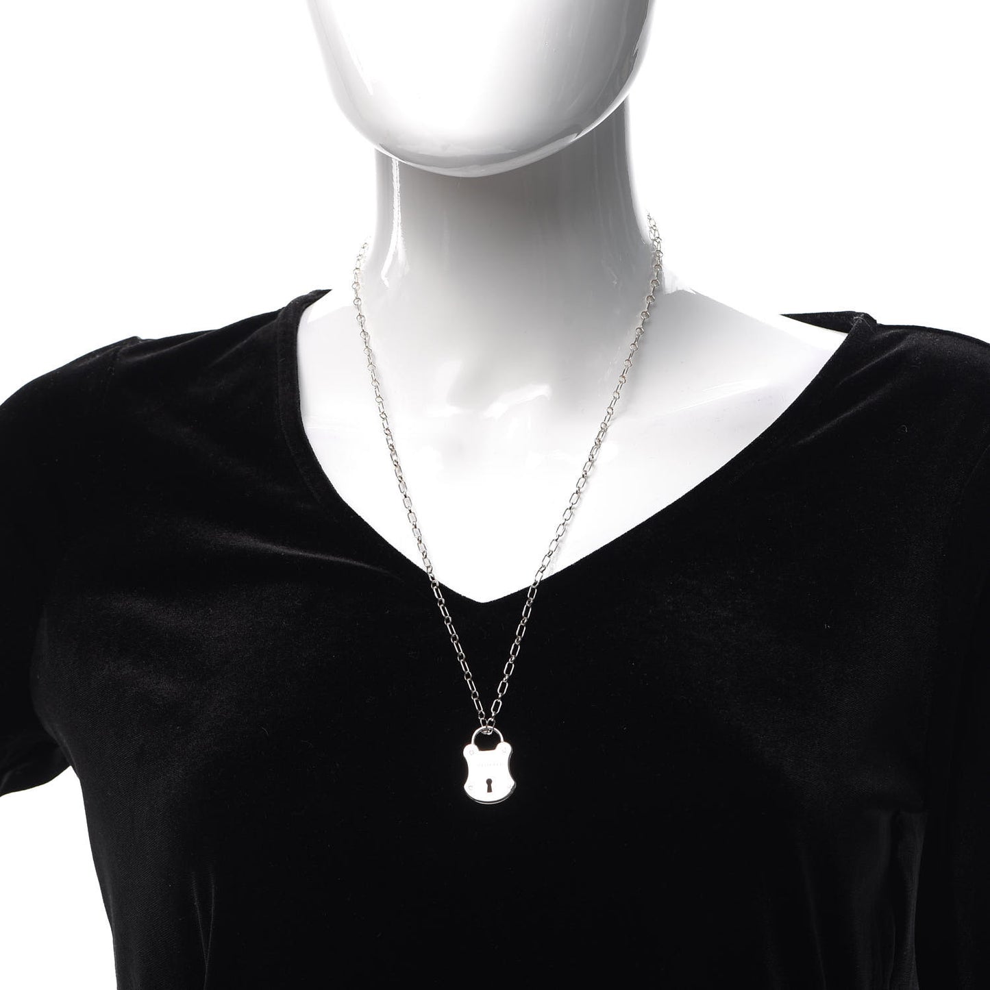Sterling Silver Diamond Lock Pendant Necklace