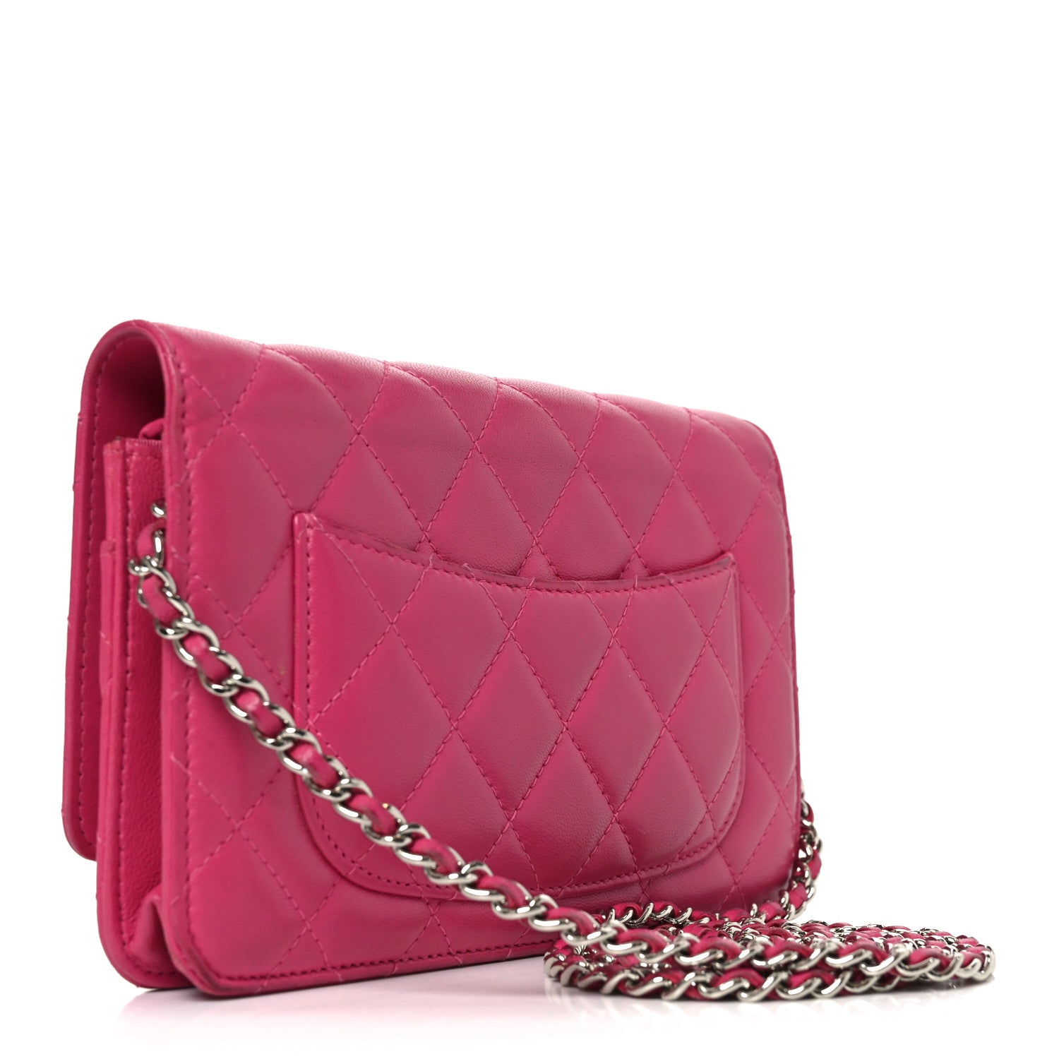 Chanel Lambskin Quilted Wallet On Chain WOC Dark Pink 4 of 21