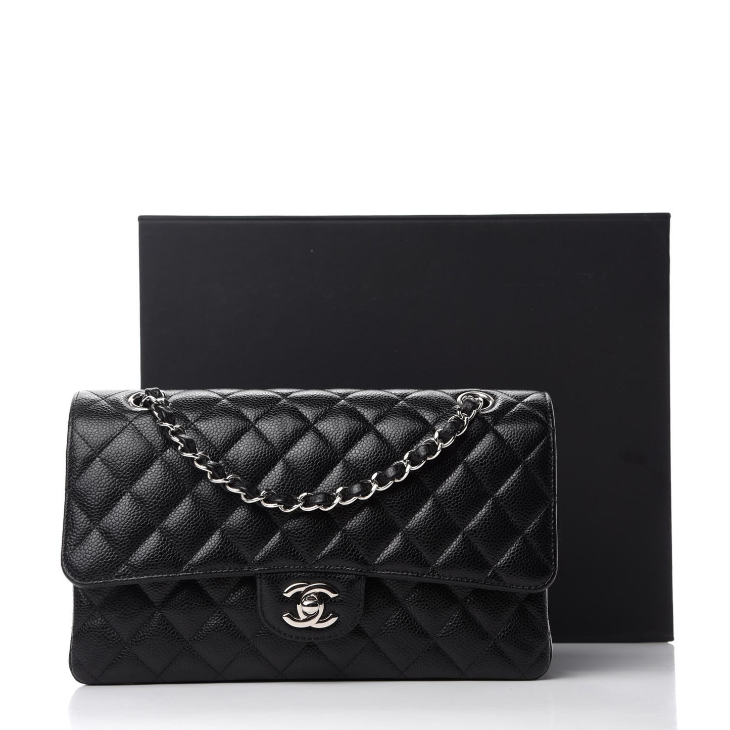 Caviar Quilted Medium Double Flap Black