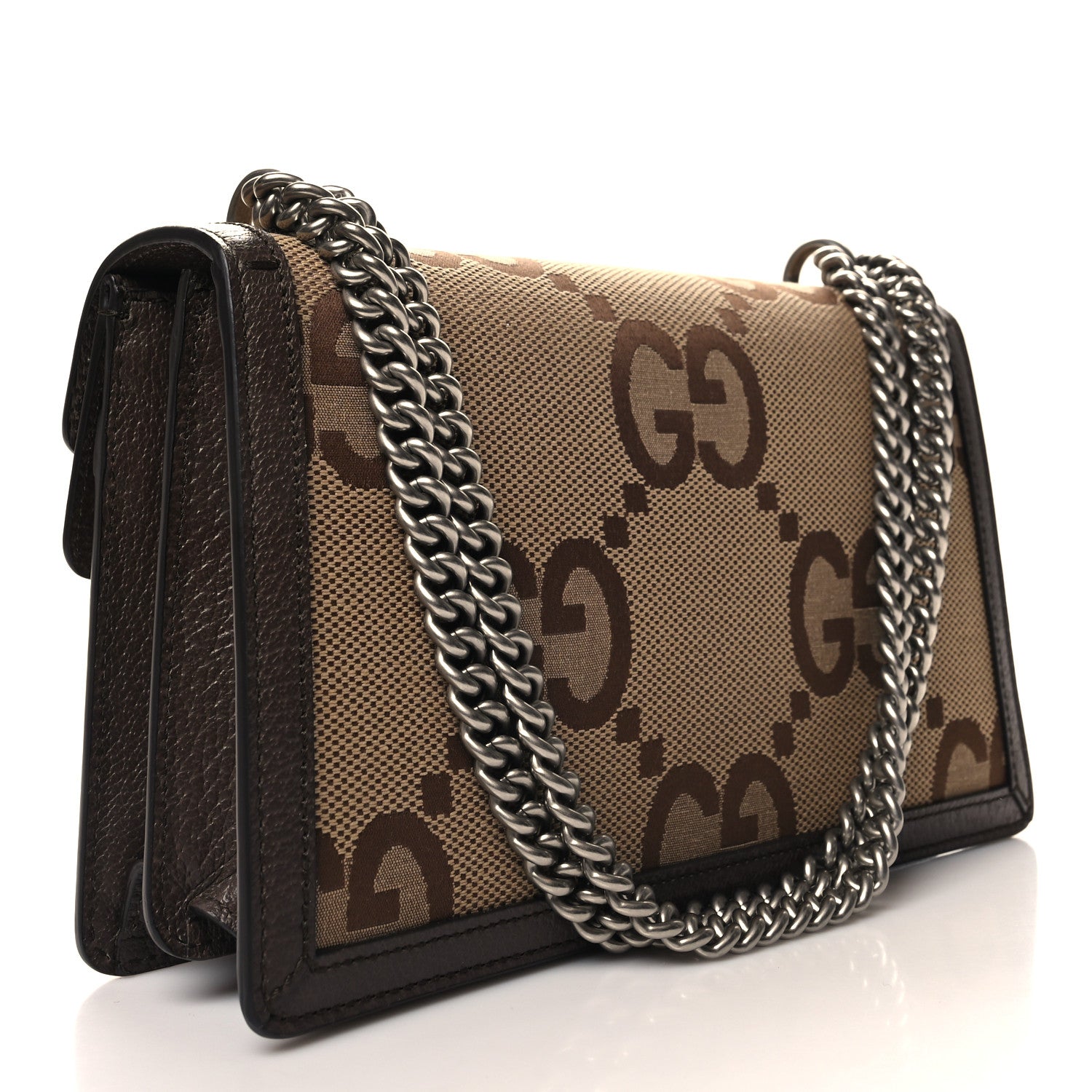 Gucci Monogram Jumbo GG Textured Dollar Calfskin Small Dionysus Shoulder Bag Camel Ebony New Acero 3 of 11