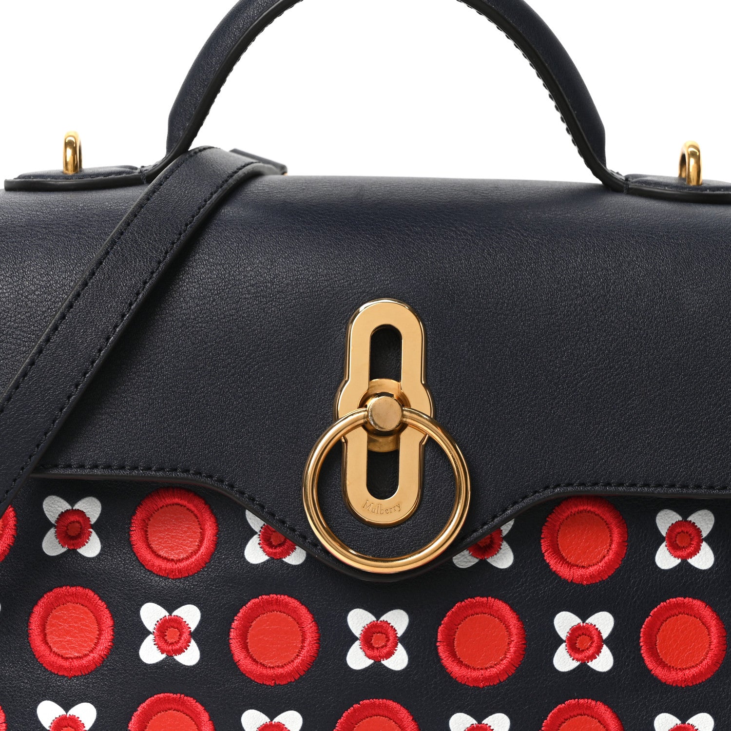 Mulberry Calfskin Embroidered Small Seaton Navy Red White 7 of 9