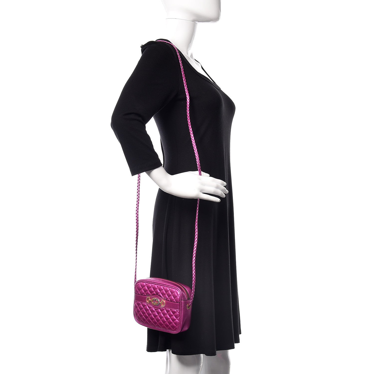 Gucci Laminated Nappa Trapuntata Mini Zumi Shoulder Bag Fuxia 2 of 9