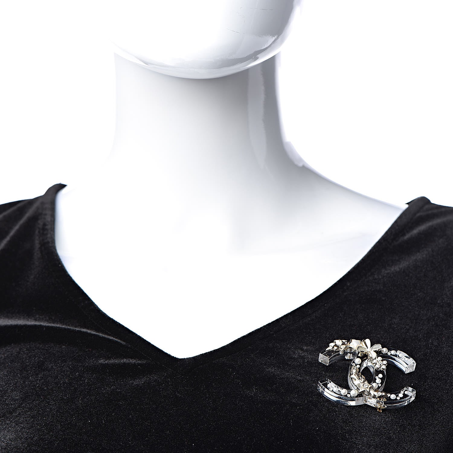 Chanel Resin Pearl Crystal CC Brooch Transparent Gold 2 of 6