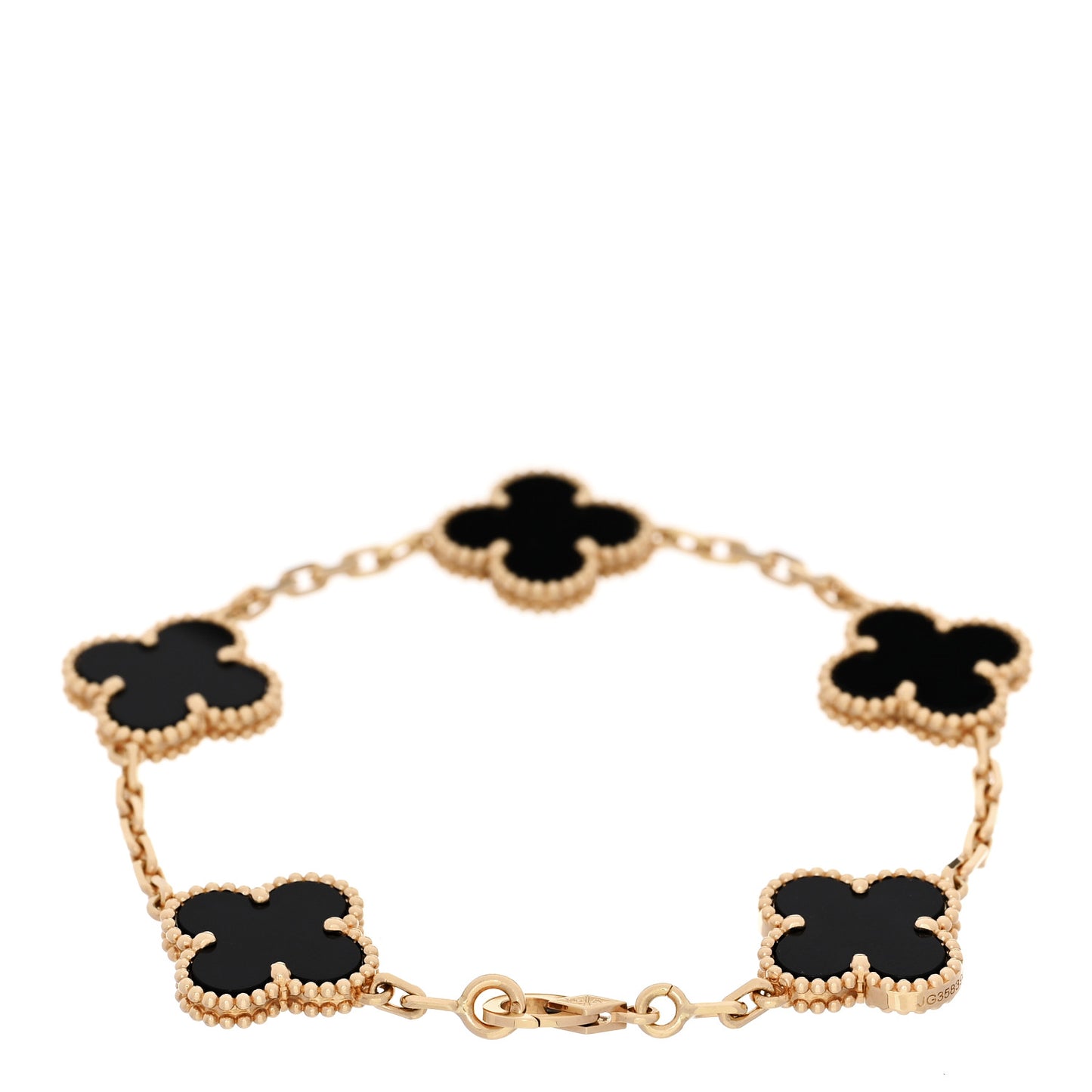 18K Yellow Gold Black Onyx 5 Motifs Vintage Alhambra Bracelet