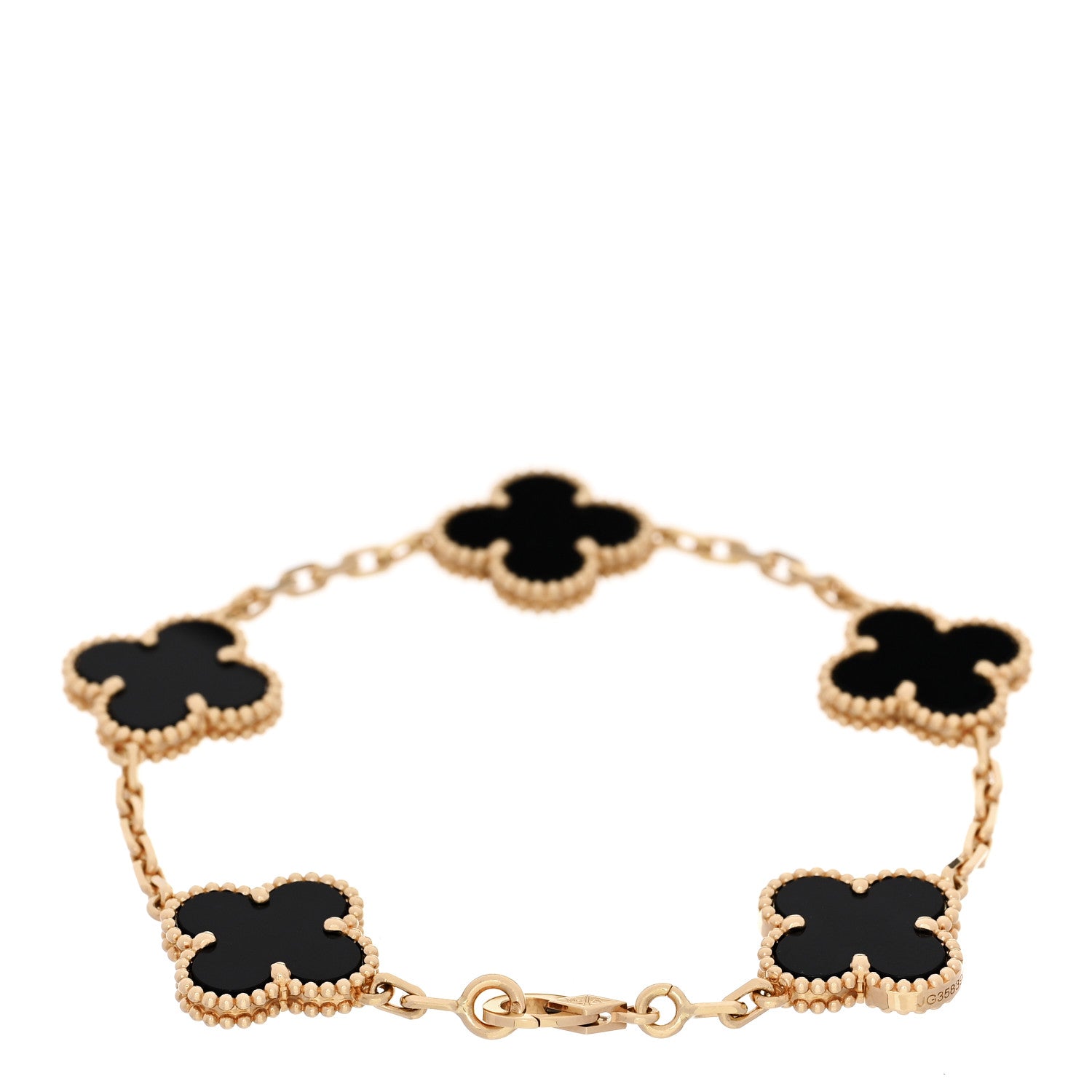 Van Cleef & Arpels 18K Yellow Gold Black Onyx 5 Motifs Vintage Alhambra Bracelet 2 of 5