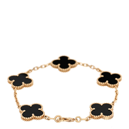 Van Cleef & Arpels 18K Yellow Gold Black Onyx 5 Motifs Vintage Alhambra Bracelet 2 of 5
