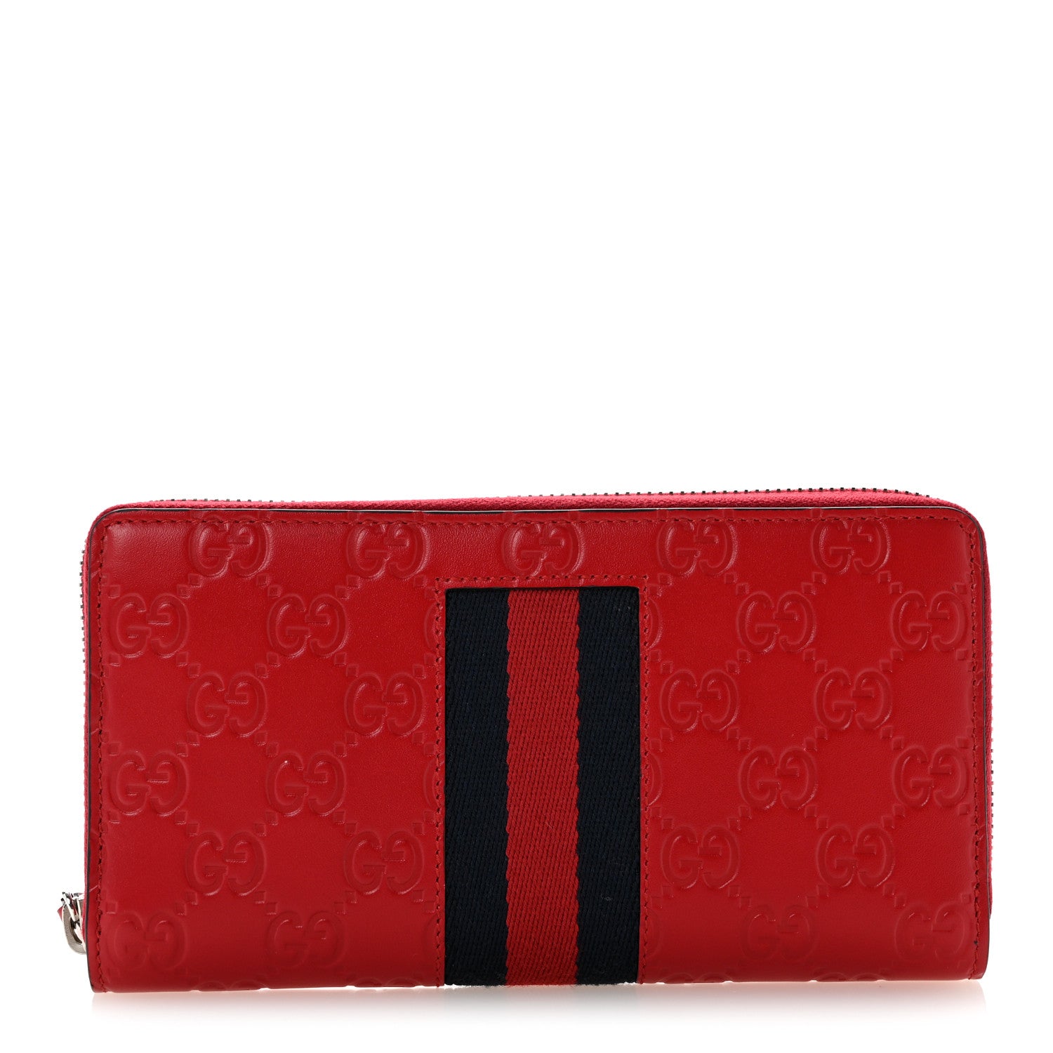 Gucci Guccissima Web Zip Around Wallet Red 1 of 8